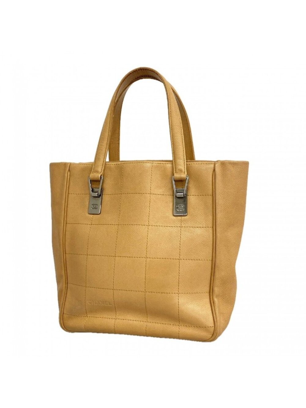 Chanel Handbag Choco Bar Leather Beige Silver
